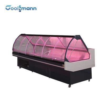 China Double Side Deli Display Refrigerator , Chest Curved Glass Refrigerated Deli Case for sale
