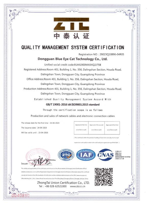 ISO 9001 - Dongguan Blue Eye Cat Technology Co., Ltd.
