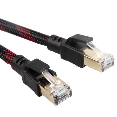 China Cable de conexión Cat8 para interiores y exteriores, trenzado de nailon, rojo, negro, 26AWG, 40Gbps en venta
