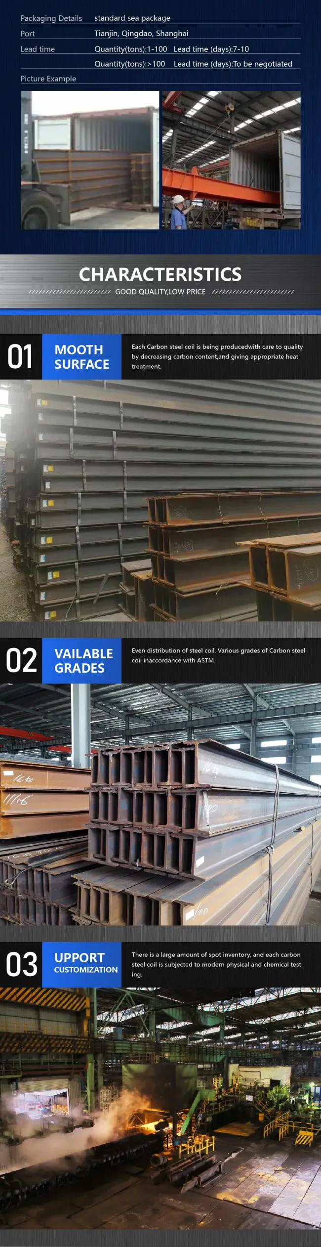 H Shape Beam U Structural Steel Ms Channel Steel Angle I Beam ASTM A283 Mild Carbon Steel Thickness Q345 Q235 Carbon Steel Plate H Beam