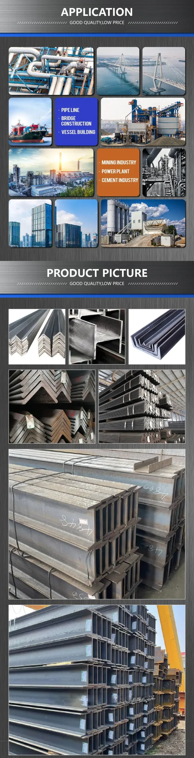 H Shape Beam U Structural Steel Ms Channel Steel Angle I Beam ASTM A283 Mild Carbon Steel Thickness Q345 Q235 Carbon Steel Plate H Beam
