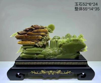 China Beautiful Customized Natural Green Jade Hand Carving Landscape Jade Elephant Statue for sale