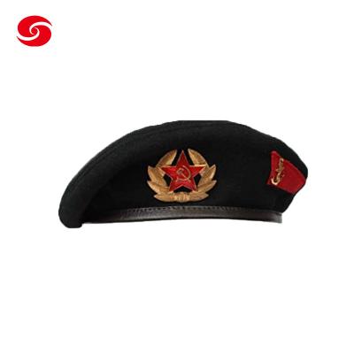 China Vintage Russian Military Uniform Hats Unisex Army Wool Beret Hat Beret for sale