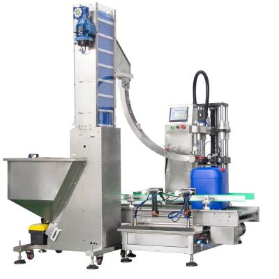 China Full Automatic Inline Pick And Place Tin Jerry Can Capping Machine With Cap Feeding Elevator for sale