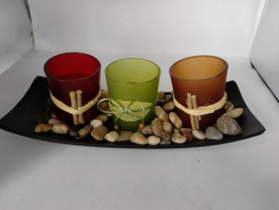 China Candle Holders  with 3 LED Tea Light Candles, Rocks and Tray for sale