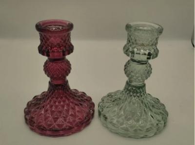 China Set of 2  Glass Candlestick Holders, 4.25 inches High, Vintage Look Glass Candle Holders for sale