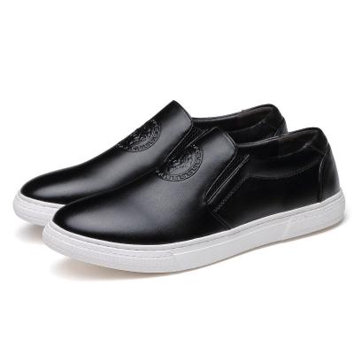China OEM ODM Mens Slip On Leather Sneakers Black / Brown With White Out Sole for sale