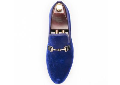 China Motif Blue Mens Velvet Dress Slippers , Burgundy Loafers Mens Buckle Dress Shoes for sale