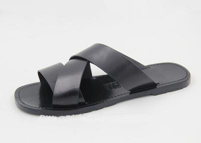 China Fashion Mens Leather Slippers Flip Flops Black Mens Summer Leather Sandals for sale