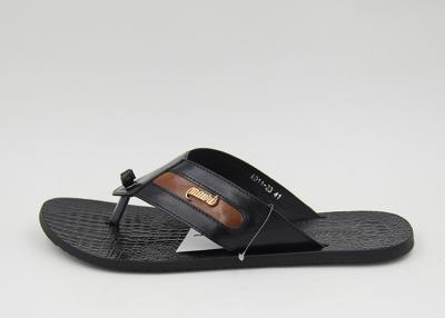 China Breathable Mens Leather Slippers Comfortable Black Flip Flop Slippers For Home for sale