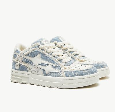 China Custom Women Leather Sneaker Round Toe Canvas Denim Sneakers for sale