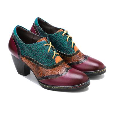China Retro Style Women'S Dress Shoes Leather Ladies Lace Up Shoes With Rubber Outsole for sale