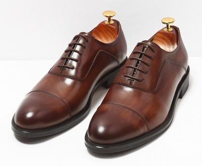 China Plain Toe Mens Brown Lace Up Dress Shoes Sizes Customized With Waxy Leather Finish for sale