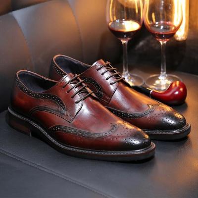 China Derby Style Mens Brown Lace Up Shoes Flat Mens Woven Leather Slip On Shoes for sale