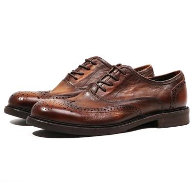 China Branded Design Mens Leather Dress Shoes Pointed Toe Oxford Brown Lace Up Dress Shoes for sale