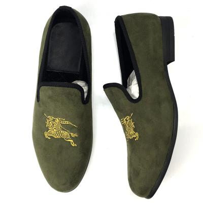 China Army Green Mens Velvet Loafers Breathable Mens Slip On Summer Shoes for sale