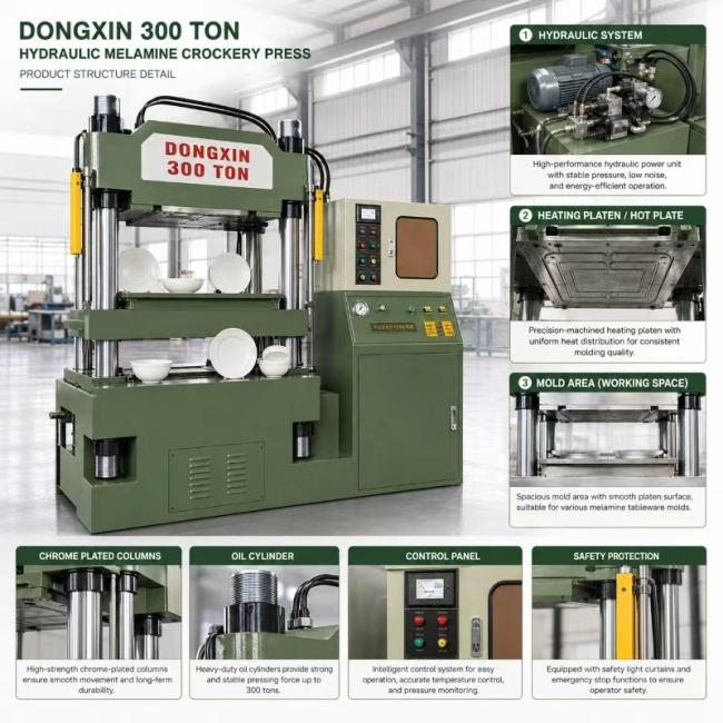 Melamine hydraulic hot press machine in operation