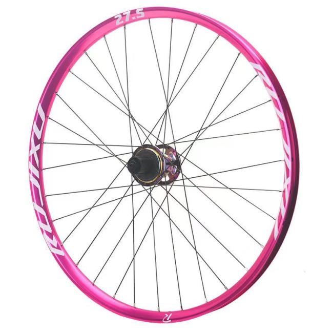 Side view of mountain bike wheelset showing rim profile