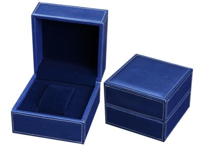 Chine Boîte à bijoux de montre en bois en cuir bleue, boîte de boîtier de montre de dames de style élégant à vendre