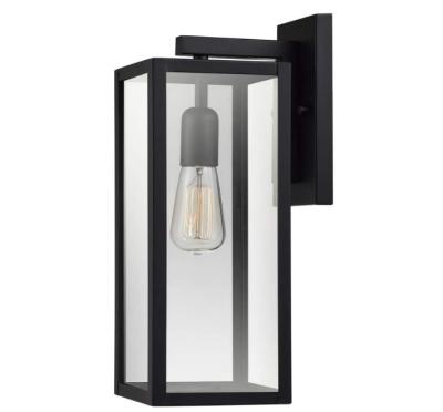 China Classic outdoor tempered glass die casting aluminum black box e27 bulb lantern wall light matte for sale