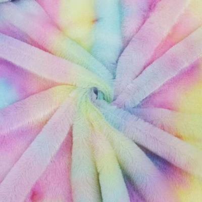 Polyester Faux Fur Tie-dye  rainbow fashion design Antiflaming Static-free Anti-microbial color fastness more than 4