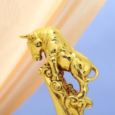 China Custom Resin Zodiac Ox Sculpture Trophy Office Home Decoration Gifts for sale