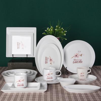 China Japanese Cherry Blossom White Round Rectangle Square Baking Dessert Bowl Restaurant Ceramic Dinner Plate And Mug for sale