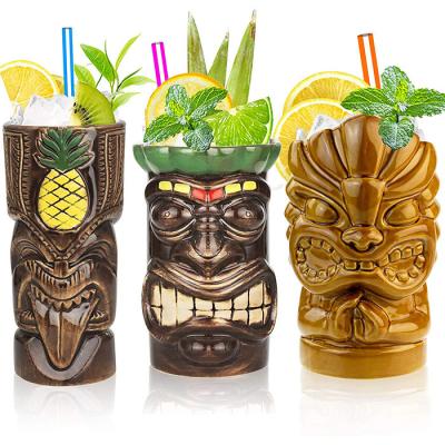 China Tiki Mugs Set of 3 Ceramic Hawaiian Party Mugs Drinkware, Tiki Bar Mugs for Cocktails for sale