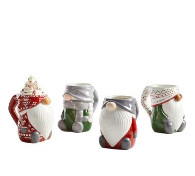 China 12oz 350ml Ceramic Milk Mugs Hand Painting 3D Relief For Christmas Festive for sale
