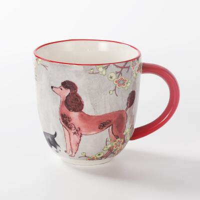 China Promotional Gift Cute Cartoon Poodle Dog Ceramic Coffee Mugs Pure Hand Painted for sale