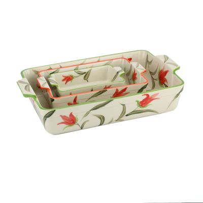China Flower Pattern Porcelain Ceramic Bakeware Sets 1mm Thickness For Kitchen ODM for sale