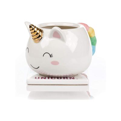 China custom cute unicorn shape 3d animal ceramic coffee mug promotional gift mug for sale
