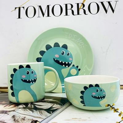 中国 Cartoon Dinosaur Ceramic Tableware Set Children'S Home Breakfast Plate Milk Mug Water Cup 販売のため