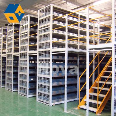 China Warehouse Steel Galvanized Beams Mezzanine Rack Height Adjustable Yellow 1292 Ft² for sale