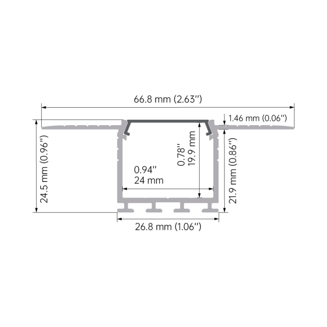 Close-up view of LED aluminum profile construction