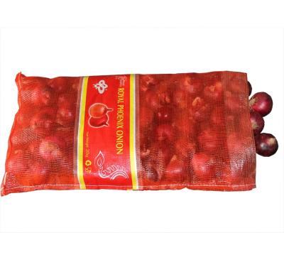 China Drawstring HDPE Red Polypropylene Pp Leno Mesh Packing Bag with Label for sale