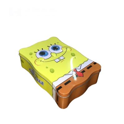 China Bulk Unique Shape SpongeBob Gift Metal Tin Can Container Packaging For Promotion for sale