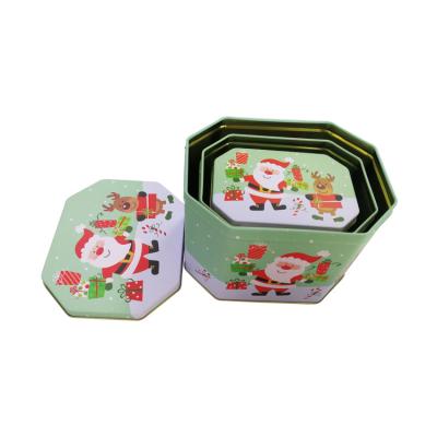 China Octagon Empty Cookie Tins Nesting Structure Cookie Tin Container Set Of 3 for sale