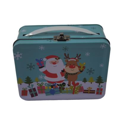China Glossy Finish Christmas Small Metal Lunch Tin Box With Lock And Handle for sale