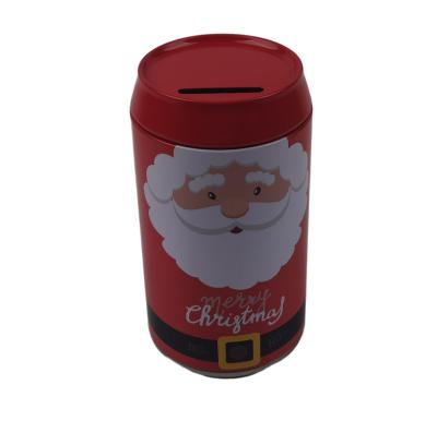 China Coca Cola Shape Empty Metal Christmas Tin Cans With Coin Slot Lid for sale