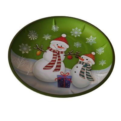 China Vintage Round Tin Serving Tray Christmas Design Holiday Present Packaging for sale