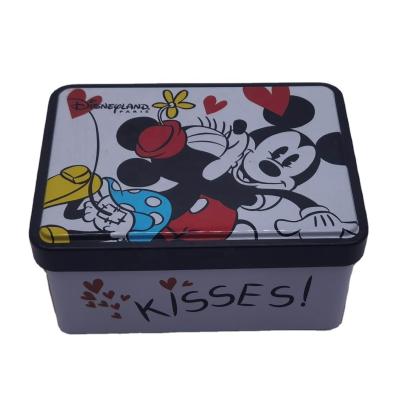 China Disney Mickey Mouse Rectangular Tin Box With Hinged Lid For Cookie Storage Packaging for sale