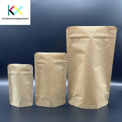 China Blank Brown Biodegradable Kraft Stand Up Pouch With Ziplock 140um Thickness for sale