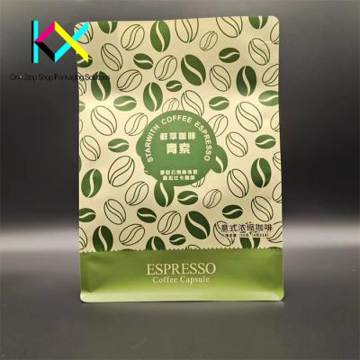 China CTP Printing Kraft Paper PLA Biodegradable Coffee Bags With Valve And Zipper for sale