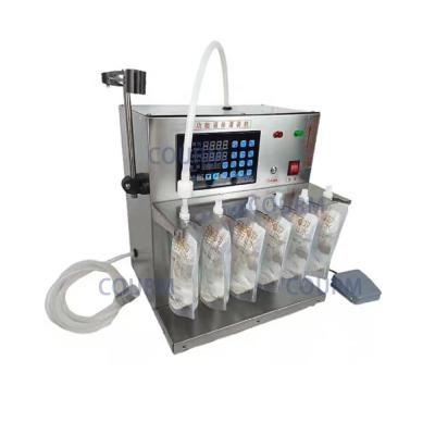 China semi automatic stainless steel six tank vertical bag filling machine is suitable for vertical bag juice coffee liquid and milk for sale