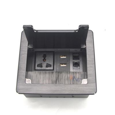China Brushed Aluminum Multimedia Office Hidden Desktop Power Socket Box for sale