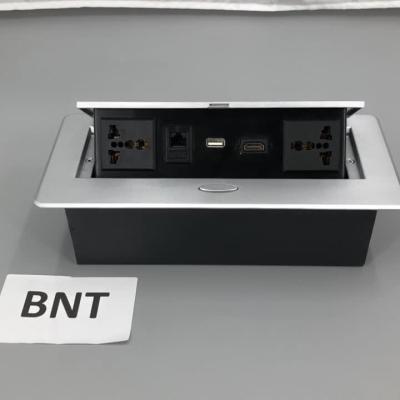 China BNT whole sales multiple power pop up power mounted socket drawing silver with RJ45 popular desk outlet in power data so for sale