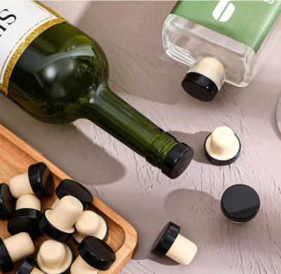China Custom Size Wooden Top Polymer Lid Whisky Bottle Cap Wine Stopper Synthetic Cork for sale