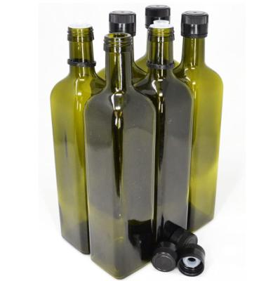 China 250ml 500ml 750ml 1000ml Square Antique Green Glass Bottle with Screw Cap Made of Glass for sale