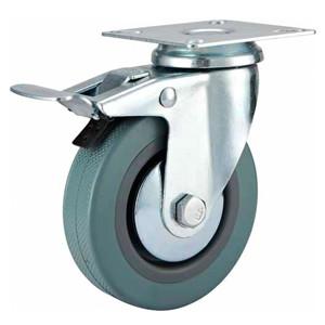 China Swivel Grey rubber caster with front brake ,  2